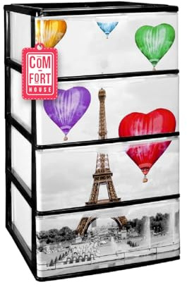 Cajonera Plástico 4 Cajones Modelo Negro Paris - Organizador Almacenamiento Ropa Dormitorio Escritorio - 37x38x62.8cm - Montaje Fácil - COM-FORT HOUSE