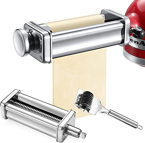 Gdrtwwh Nudelroller Spaghettischneider Aufsätze Set für KitchenAid Standmixer, einschließlich Nudelroller, Spaghettischneiderrolle, Nudelgitterroller
