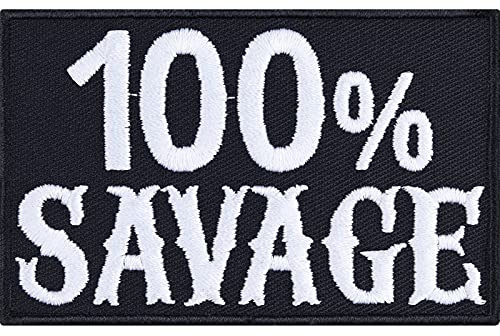 Heavy Metal påstrykning/tygmärke 100 % SAVAGE biker patch/strykbilder att sy på | Motorcyklister gör-det-själv-applikation för jacka/väst/jeans/motorcykelväska 80 x 50 mm