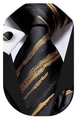 Dubulle Set di cravatte da uomo a righe con motivo cachemire e tasche quadrate per uomini e matrimoni, Marrone nero, Medium