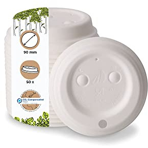 GREENBOX Papp-Deckel mit Trinköffnung für Kaffee-To-Go Becher Ø 90 mm Weiß I Biologisch Abbaubar & Kompostierbar I 50 Stück