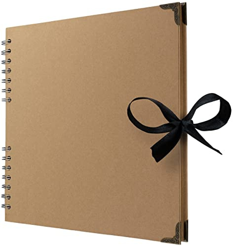 Bstorify Large Scrapbook, 25.4 x 25.4 Cm, 70 Pages Brown | Thick Kraft Paper, Memory Book, Ribbon Closure - Ideal for Your Scrapbooking, Art & Craft Projects (Brown, 25.4 x 25.4 Cm)