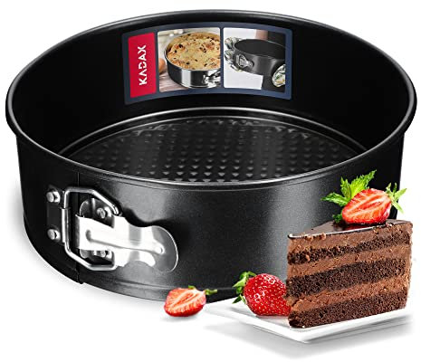 KADAX Tortenform, Ø 21,5cm-30cm, Springform aus verzinkten und Antihaftschicht Blech, runde Backform, Kuchenform mit Flachboden, auslaufsicher (∅ 21,5cm, Schwarz)