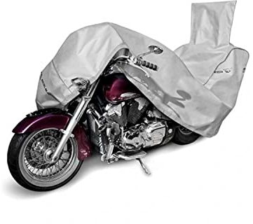 Motorrad Abdeckplane Motorradabdeckung Motorradgarage Chopper mit Box 245-270 cm Grau Wasserfest & Extrastark Outdoor Abdeckplane gegen Regen Schnee Wind UV-Strahlung Laub und Anderen Schmutz