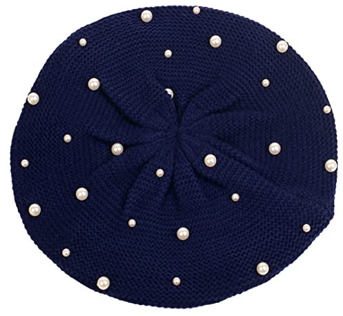 Damen Casual Baskenmütze Flache Dünne Baskenmütze Einfarbig Stricken Künstler Beanie Baskenmütze Mützen Marineblau