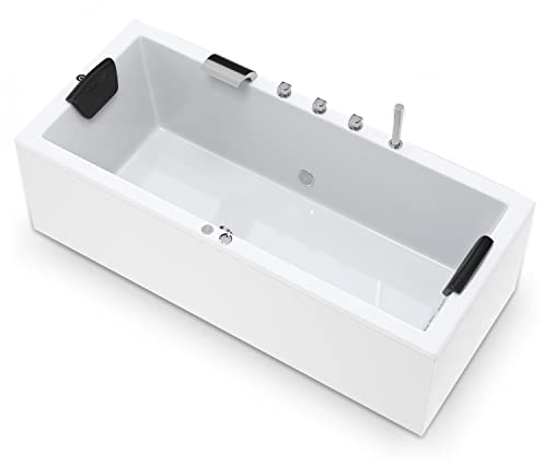 AQUADE Whirlpool Badewanne Wolfsburg Basic 170x75 cm mit LED Whirlpool Beleuchtung, Armatur Whirlpool & Badekissen für Badewanne Whirlpool/Badewanne Komplett Set