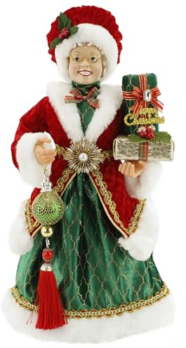 Red & Green Traditional Elegance Under a Bonnet Mrs. Santa Claus 16 Inch Standing Figurine 162026