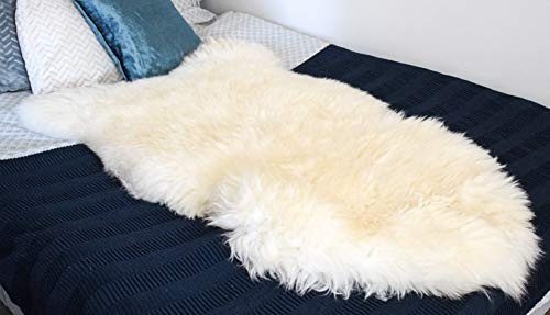 Robert's Rugs Alfombra de piel de oveja auténtica blanco/crema, lana gruesa suave, 100% natural, súper extragrande, 140 cm +++