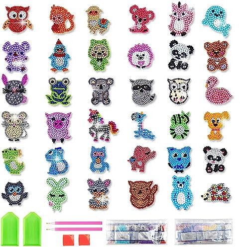 BINYI Diamond Painting Enfant Diy Diamant Painting pour Fille Garçon 5D Diamant Peinture Kit 36 Pcs Peinture Diamant Enfant Animaux Autocollant Avec Strass pour Enfants et Débutants Adultes (Style 1)