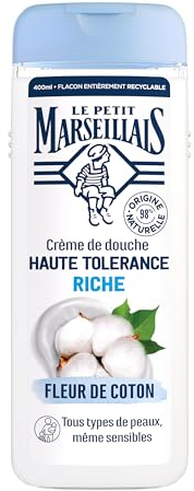 Le Petit Marseillais , Crème de Douche Haute Tolérance Riche Fleur de Coton (flacon de 400 ml) – 98% d'ingrédients d'origine naturelle – Pour tous types de peaux, même sensibles