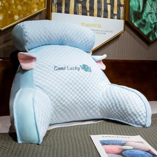 LANPEW Reading Pillow,rückenkissen mit armlehnen,lesekissen für Bett,bettsessel Rückenlehnenkissen Rückenstütze,Kissengeschenke für Lesen,Arbeiten,und Spielen (Bohnensamt blau, 75 * 50cm)