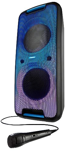 MEDION P61080 Party-Soundsystem (Partylautsprecher inkl. Mikrofon, Karaoke, Akku, Bluetooth, True Wireless Stereo, 2X 450 Watt, Farbige LED, 2X USB, 2X AUX, 2X Mikrofonanschluss, Kompaktanlage)
