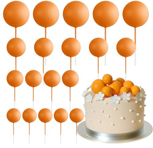 ASTARON 20 Pcs Foam Orange Balls Cake Topper Decorations for Birthday Cake | Cake Topper Sticks, Graduation Cake Decoration, Halloween Cake Decor， Birthday Cake Ball Decor, Mini Balloons Cake Topper