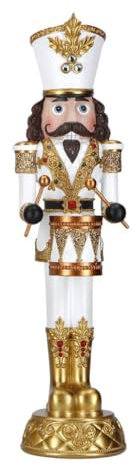 Timstor Soldatino Schiaccianoci di Natale Nutcracker 35cm Poliresina Bianco e Oro