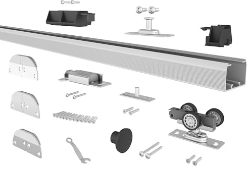 JUBEST Bifold Door Hardware, 30, Top Mounted, Fits 2 Doors (15 Each), Aluminum Track, Sliding Barn Door Hardware Kit for Bedroom, Bathroom, Closet