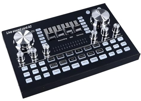 Live Sound Card Mixer, 3.5mm Interface Live Sound Card 2 Channel Easy Connection 48V for Recording