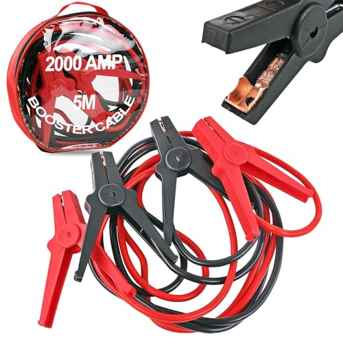 Insulated Booster Cables Jump Leads 3-5M 800-2000AMP Heavy Duty for Petrol, Diesel Car, SUV, Van, Truck Portable Jump Cables Boost Start with Carry Case (5M 2000AMP)