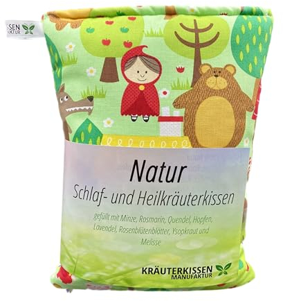 Kräuterkissen, Natur Schlaf- und Heilkräuterkissen,25x20cm, gefüllt mit 8 verschiedenen Heilkräutern,u.a.beruhigende Einschlafhilfe, Design Märchenwald