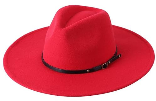 NOAMED Fengyan Fedora-Hüte aus Wolle, warm, breite Krempe, für Damen und Herren, einfarbig, Jazz-Filzhut, Panama-Gamble-Gelb, rot, 6 7/8-7 1/8