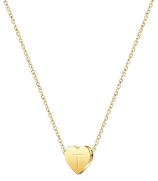 Goldkette mit Buchstaben T,14K Gold Vergoldet Initiale Halskette,Kleine Kette mit Buchstaben Gold Initial Herz Anhänger Kette für Damen Mädchen
