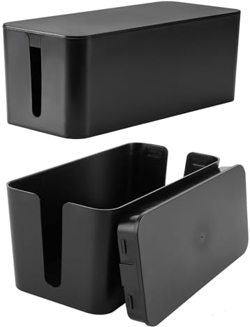 SHUESS 2 Stücke Kabelbox, Kabelmanagement Box, 23.5x12x11.5, kabelbox klein für Kabel, Adapter und Steckerleisten, Kabel-Versteckbox, Schwarz