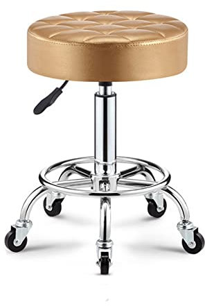 Drehhocker mit Rollen, rund, PU-Leder, Rollhocker, höhenverstellbar, Arbeitsstuhl, Büro-Schreibtischhocker für Spa, Salon, Tattoo, Arbeit, Mokka (Kaffee)