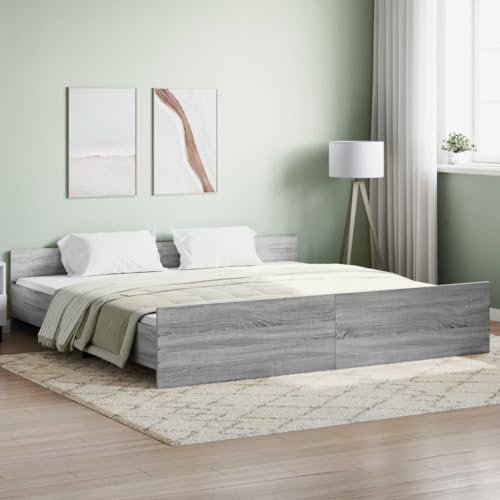Tidyard Bettgestell mit Kopf- und Fußteil Bettrahmen Holzbett Doppelbett/Einzelbett Futonbett Bett mit Lattenrost Seniorenbett Palettenbett Futonbett Grau Sonoma 180x200 cm