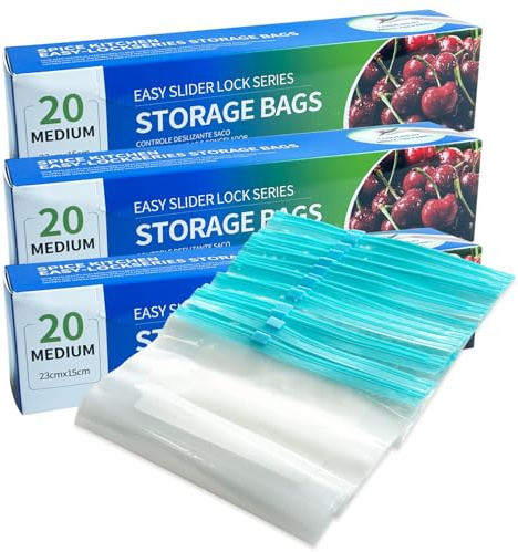 60 sacchetti per congelatore per conservare alimenti 23 x 16 cm, riutilizzabili con chiusura lampo senza BPA, sacchetti per sandwich e snack per conservare noci e verdure