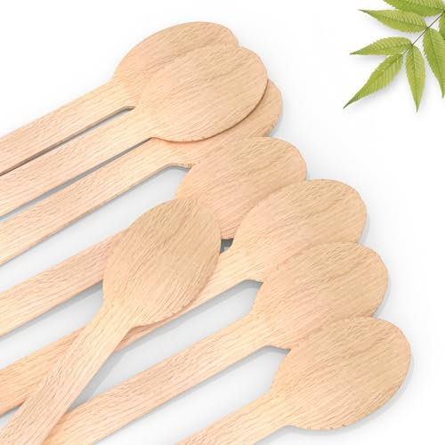 LUMOUS ROLA 100PCS Disposable Wooden Cutlery Set [100 Spoons ] BPA Free Eco-Friendly Biodegradable Cutlery Set for Picnic Outdoor Parties(100 PCS Spoons)