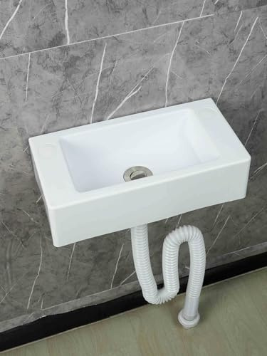 Lavello Rettangolare, 40x20x11cm Lavatoio Lavapanni Monoblocco in Resina PP | Lavello Angolare da Bagno per Lavanderia Garage Bagno Guardaroba WC 150cm Conduttura Fognaria