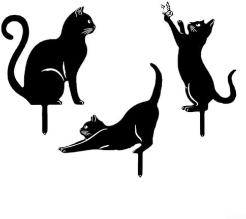 Auffällige Katzen-Gartendekoration, 3-teilig, Metallpfahl-Kollektion für den Außenbereich