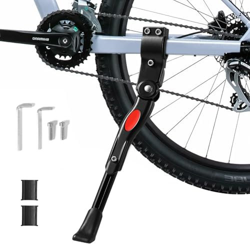 Oderra Verstellbarer Fahrradständer Mountainbike aus Aluminiumlegierung rutschfeste Gummifüße, Schwarz, Passend für 24, 25, 26, 27, 700C, BMX, ATT