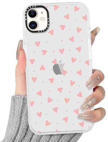 Yirlbey Transparent HandyHülle für iPhone 11 Herz Hülle, Aesthetic Muster Liebe Design Mädchen Geschenk Schutzhülle, Silikon TPU-Rahmen und Harter PC-Rückseite Case Cover für iPhone11 6,1,Heart