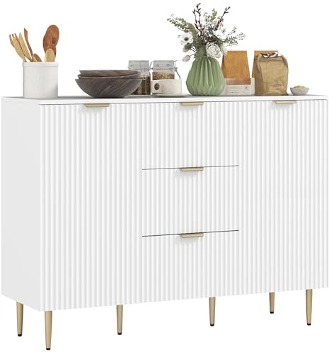 HOMCOM Sideboard 2-Door Kitchen Storage Cabinet Adjustable Shelves White