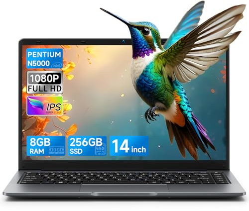 BMAX PC Portatile 14 Pollice Pentium N5000 CPU (Supera Celeron) 8GB RAM 256GB SSD Laptop 4 Core Win11 Computer Portatile 1920x1080 FHD 5G WiFi BT5.0 USB 3.0 Mini HDMI Pellicola per Tastiera Italiana