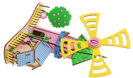 Toyvian Wooden Assembled Model Diy Wood Windmill House Wooden House Puzzle Assembly Puzzle for Adult