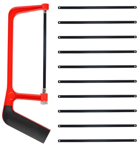 Junior Hacksaw with 10 Replaceable Blades, Adjustable Angle Mini Hacksaw for Plastic, Wood, PVC Cutting - 15cm Blade Length, Lightweight and Durable for Beginners and DIY Projects (Red)