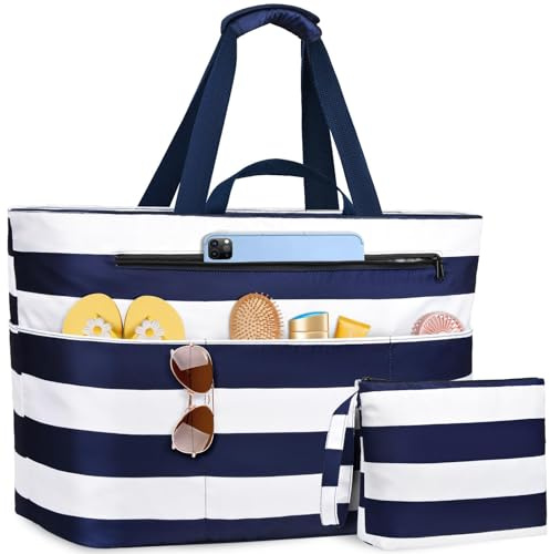 NEWIROVE Strandtasche XXL Familie, Extra Groß Strandtasche Mit Reißverschluss Faltbare Badetasche Damen Wasserdicht Tote Bag Damen Herren Beach Bag Für Strand, Reisen, Urlaub. 50L