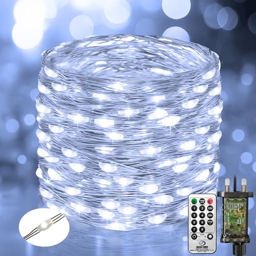 btfarm 30M 300LED Fairy Lights Plug in with Remote, Timer Copper Wire Lights Mains Powered, 8 Modes Christmas String Lights for Indoor/Outdoor, Tree, Bedroom, Wedding, Garden Decoration (Cool White)