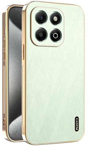 ILING Case for HONOR X6C, Unique Brushed Metal Design, Leather Skin Phone Case, Ultra-thin Soft Silicone TPU Bumper Shockproof Cover (Green)