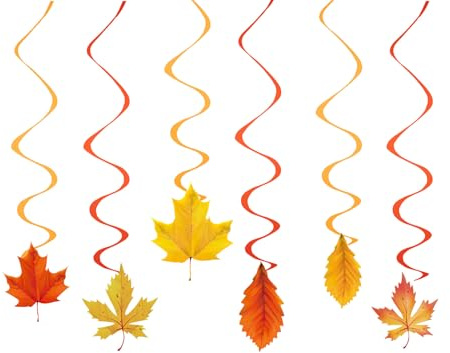 12 Pcs Autumn Decorations Swirls for Hanging, Autumn Leaves Hanging Decorations, Autumn Garland Maple Leaves Banner Bunting, Harvest Party Fall Thanksgiving Party Supplies, Orange Color