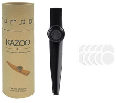 Kazoo de aleación de aluminio RuiJOTWAT con 10 diafragmas de flauta Kazoo, una hermosa caja para instrumentos musicales, ukelele, guitarra, compañeros, negro