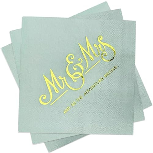 40 Stück Servietten Hochzeit Eukalyptus, Mr & Mrs Servietten Salbeigrün Schön Dass Du Da Bist Hochzeitsservietten Wedding Tischdeko