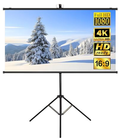 XQJLBZA Schermo per Proiettore Portatile da 60 Pollici per Esterni, Telo Proiettore Retrattile Antipiega 16:9 4K HD con Supporto, per Home Theater, Serata Cinema in Giardino