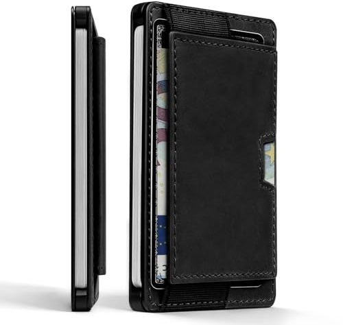 DODENSHA Slim Wallet Herren mit XXL Münzfach für 15+ Münzen I Kartenetui mit Bargeldfach I Kartenetui für 9 Karten I Geldbörse mit RFID Schutz I Portmonee Herren I Schwarz