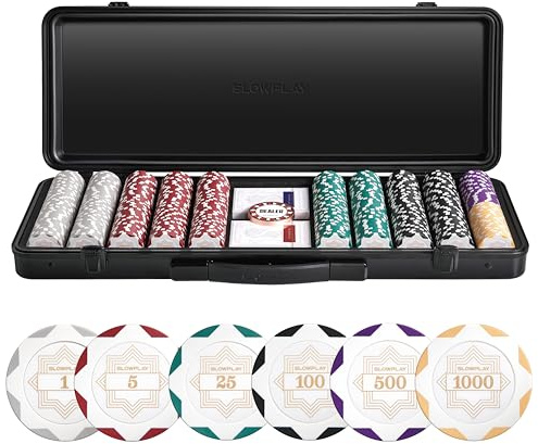 SLOWPLAY Nash Clay-Poker-Set, 14 g/40 mm Chips für Texas Hold’em | White Gold Edition; 500 nummeriert (Full Set); Premium-Koffer mit PC-Schale; Clay-Verbundchips; Art-déco