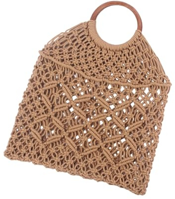 GMBYLBY Bolso de mano a juego para mujer, bolsa de vacaciones, cuerda de algodón, para viajes, playa, playa, playa, bolso de mano tejido a mano, cuerda de algodón, viaje para uso diario, Khaki, Talla