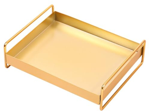TOYANDONA Plateau de Rangement Multifonctionnel en Métal Doré Grand Format Imperméable et Antirouille Panier Décoratif pour Bijoux et Accessoires Bureau Coiffeuse et Maison