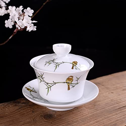 Juego de té de porcelana Gaiwan Kung Fu, Juego de sopera Gaiwan porcelana azul y blanca 150 ml con tapa platillo(White)