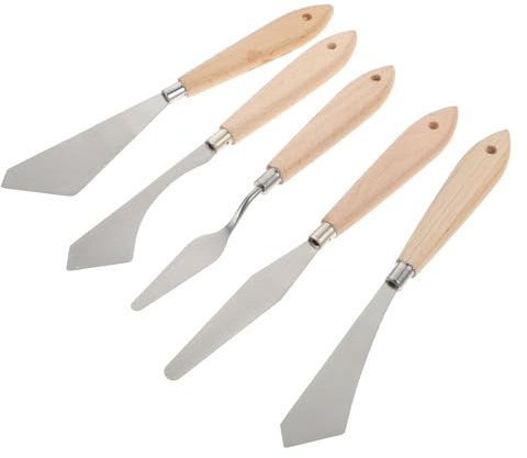 MUELODSIC Set 5 Pezzi Spatole per Pittura a Olio Impugnatura in Legno Raschietti per Pigmenti per Artisti e Pittori Strumenti per Miscelazione Colori e Progetti Creativi